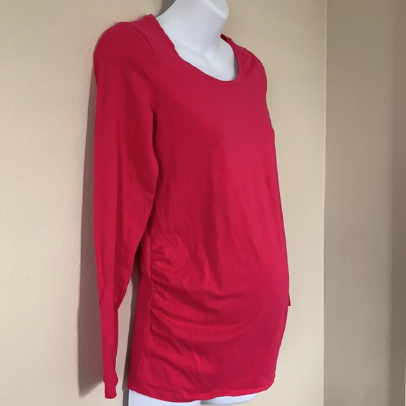 Bumpstart Fuschia Hot Pink Long Sleeve Scoop Neck Ruched T Shirt - Picture 2 of 6